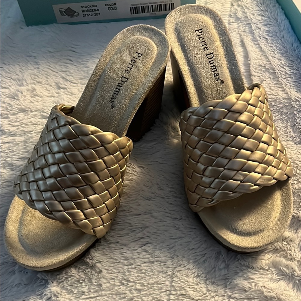 Pierre Dumas Gold Mules with Woven Design